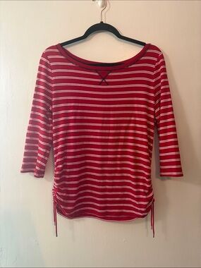 Chaps Active Red and White Striped Boatneck Top